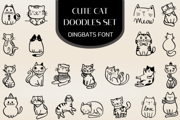 Cute Cat Doodles Set Font - Featured Image